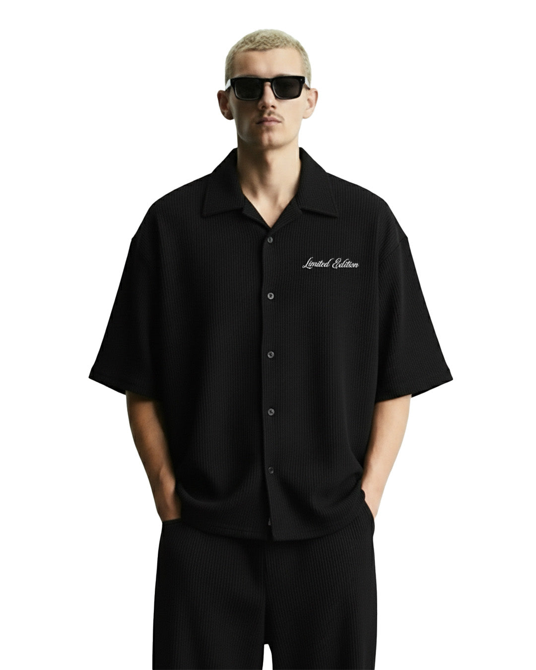 WildFlex Premium Black Textured Ribbed Cotton Shirt