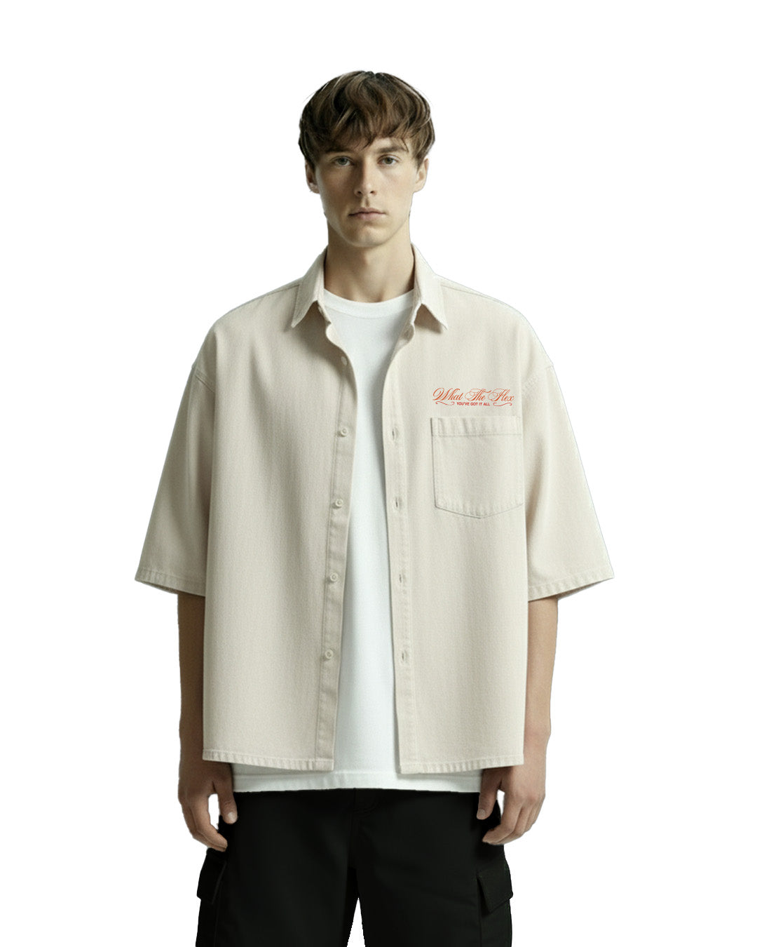 WildFlex Premium Unbothered Cream Half Sleeve Denim Shirt for Men