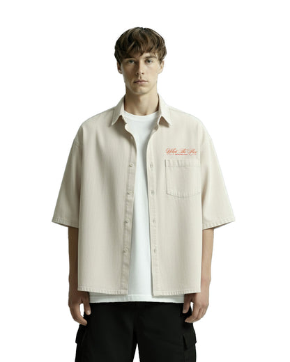 WildFlex Premium Unbothered Cream Half Sleeve Denim Shirt for Men