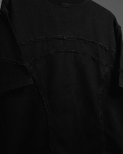 WildFlex Premium Offset Black Denim Oversized Cotton T-Shirt for Men