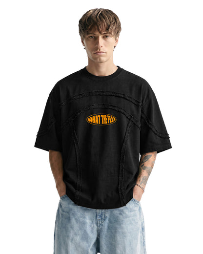 WildFlex Premium Offset Black Denim Oversized Cotton T-Shirt for Men